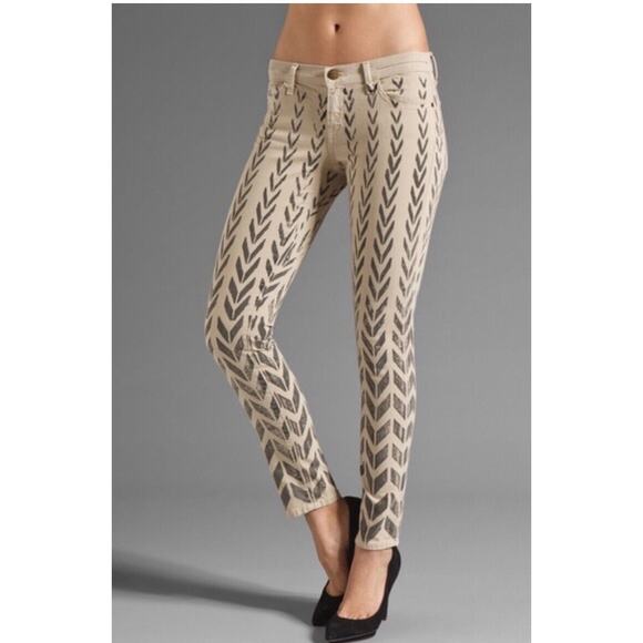 Current Elliot The Ankle Skinny Khaki Chevron Pants Women’s 27 Boho Jeans - Picture 1 of 7